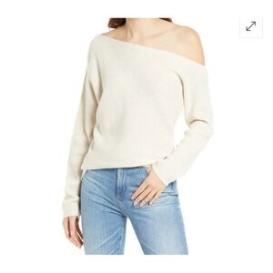 Treasure & Bond Off Shoulder Sweater Knit Top Cream XS